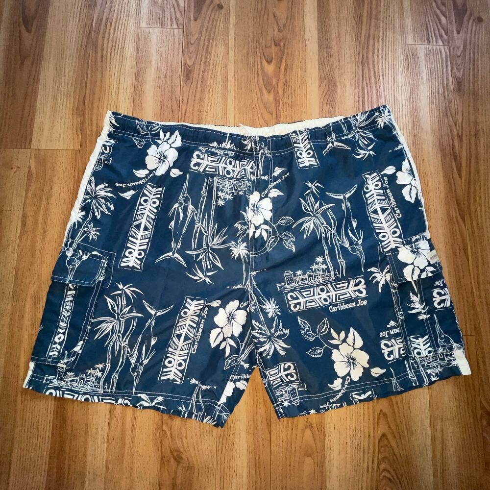Caribbean Joe Mens Tropical Floral Tiki XXL Swim Shorts